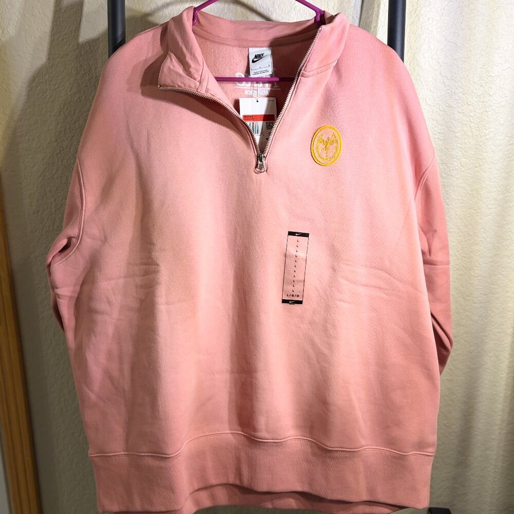 Nike Women’s Pink Quarter Zip Pullover Sweatshirt Size Large Embroidered Logo NW